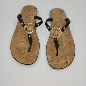 Michael Kors MK Cork Faux Leather Blue Thong Flip Flop Sandals Charm size 8